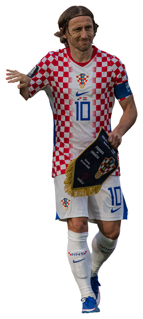 Capitán de Croacia con el banderín del partido ante Panamá